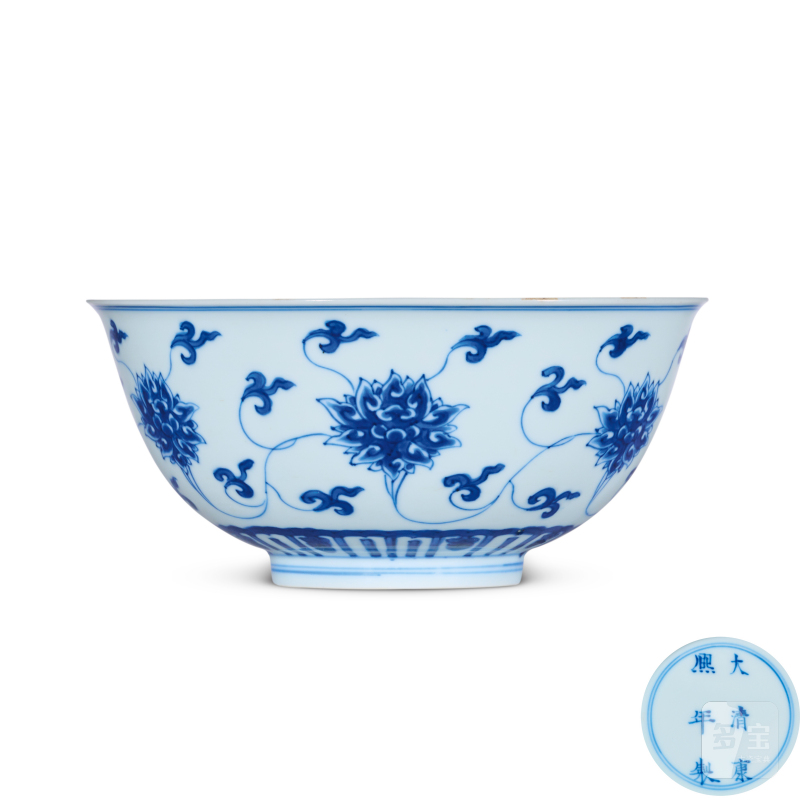 清康熙 青花缠枝莲纹碗 - 图1